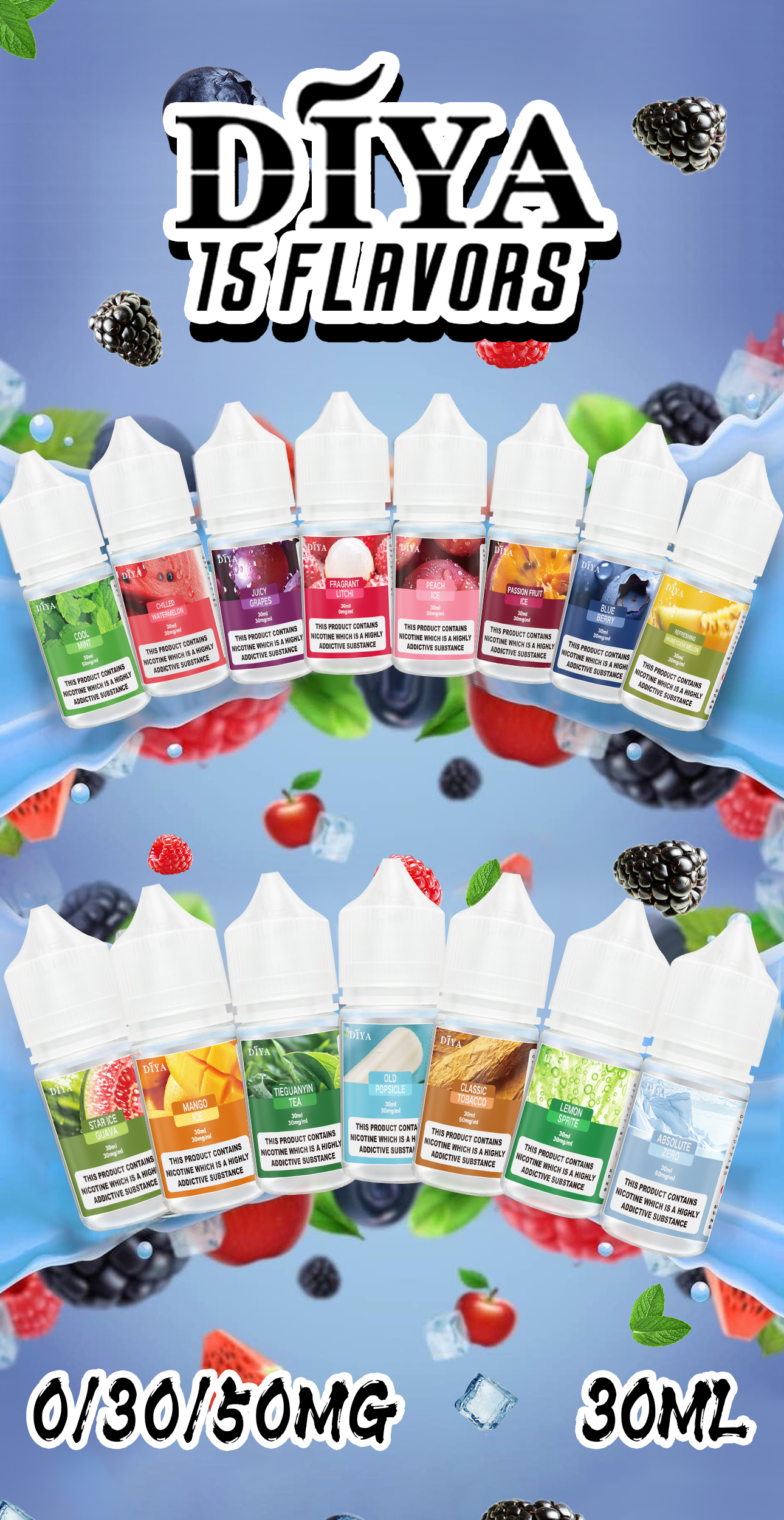 集合圖1.jpg Diya 叮啞小煙油 30ml/30mg 鹽式尼古丁煙油 多種濃度選擇 適用 MTL 電子煙